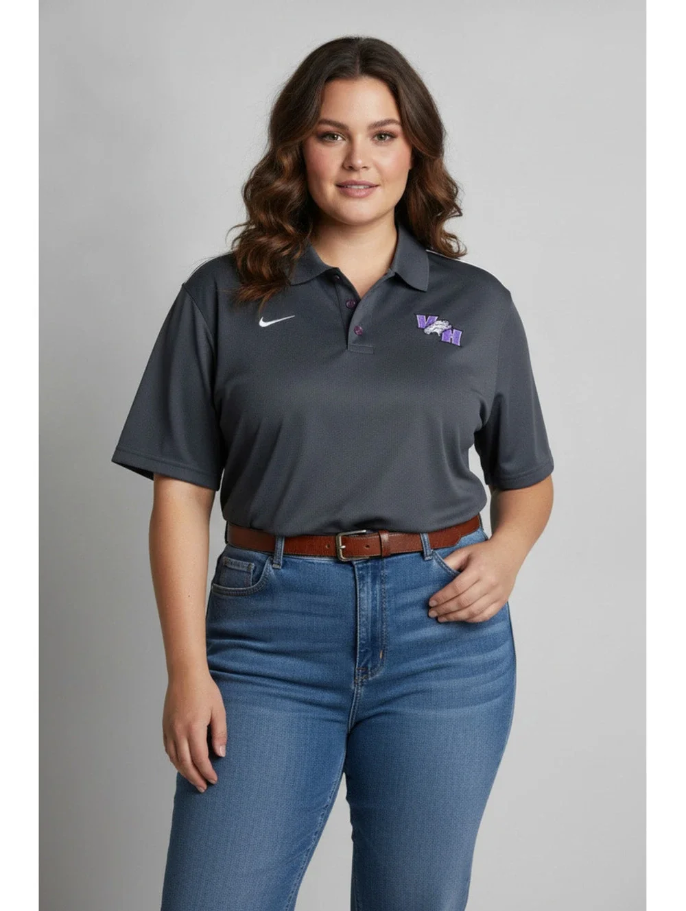 Nike Dri-Fit Polo Shirt 3XL Gray Purple Team Logo Golf Athletic Short Sleeve